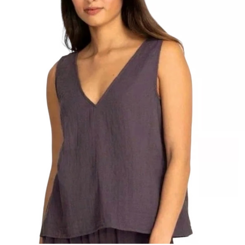 Johnny Was Calme Drape Gauze Tank in Graphite